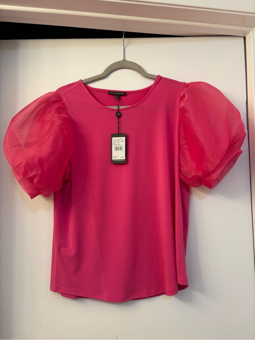 Adrianna Papell Hot Pink Puff Sleeve Blouse